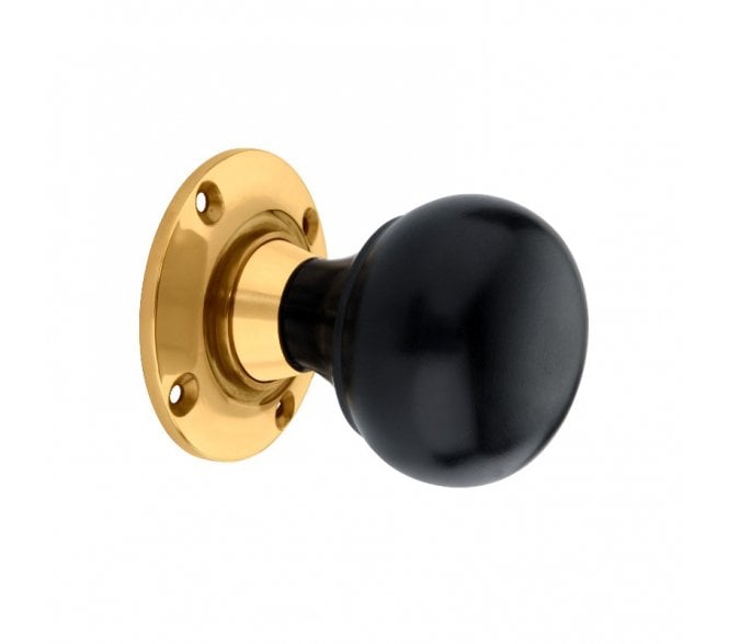Spira Brass Ebony Bun Rim/Mortice Door Knobs - Polished Brass