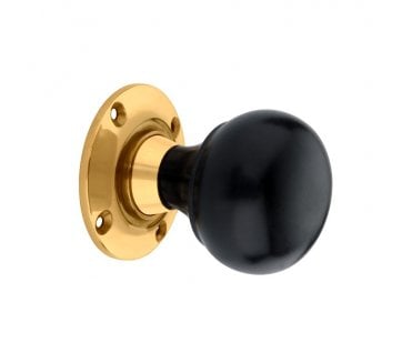 Spira Brass Ebony Bun Rim/Mortice Door Knobs - Polished Brass