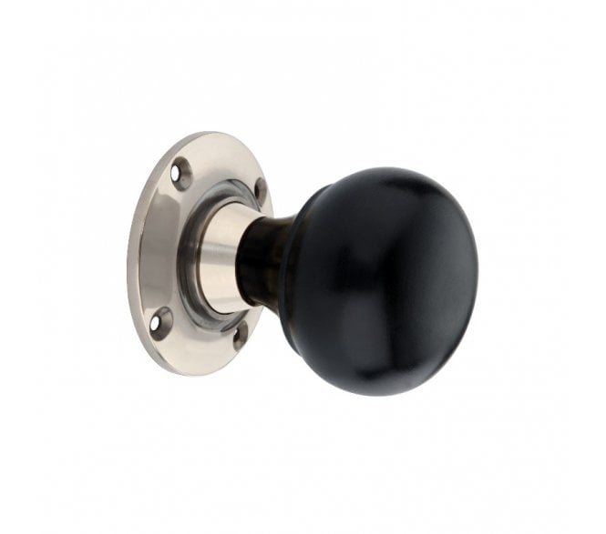 Spira Brass Ebony Bun Rim/Mortice Door Knobs - Polished Nickel