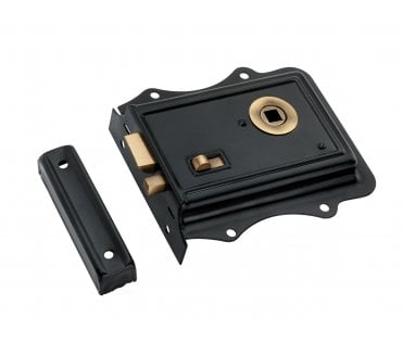 Spira Brass Fancy Rim Lock - Black/Antique Brass