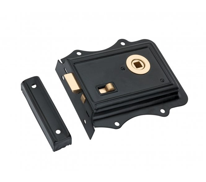Spira Brass Fancy Rim Lock - Black/Polished Brass