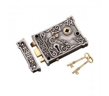 Spira Brass Floral Rim Lock - Pewter Effect