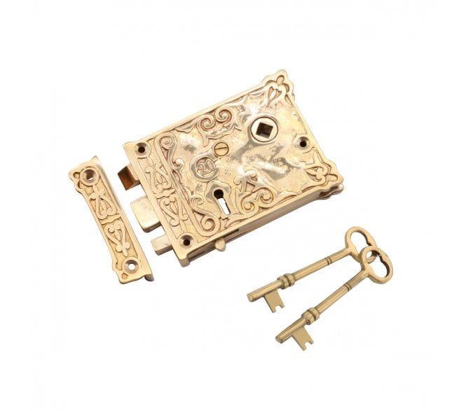 Spira Brass Floral Rim Lock - Unlacquered Brass