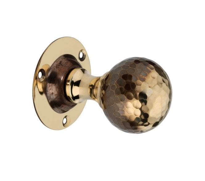 Spira Brass Hammered Ball Mortice Door Knobs - Aged Brass