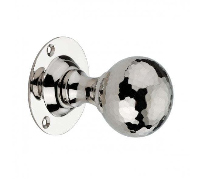 Spira Brass Hammered Ball Mortice Door Knobs - Polished Nickel