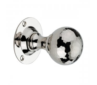 Spira Brass Hammered Ball Mortice Door Knobs - Polished Nickel