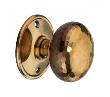 Spira Brass Hammered Cottage Rim/Mortice Door Knobs - Aged Brass