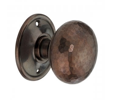 Spira Brass Hammered Cottage Rim/Mortice Door Knobs - Natural Antique