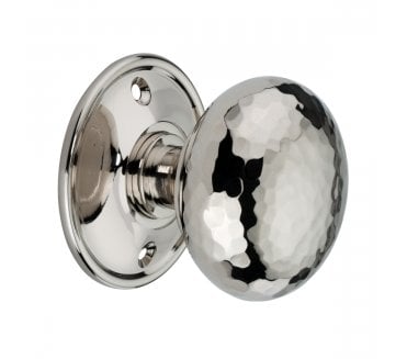 Spira Brass Hammered Cottage Rim/Mortice Door Knobs - Polished Nickel