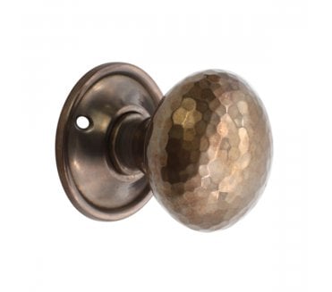 Spira Brass Hammered Mushroom Rim/Mortice Door Knobs - Natural Antique