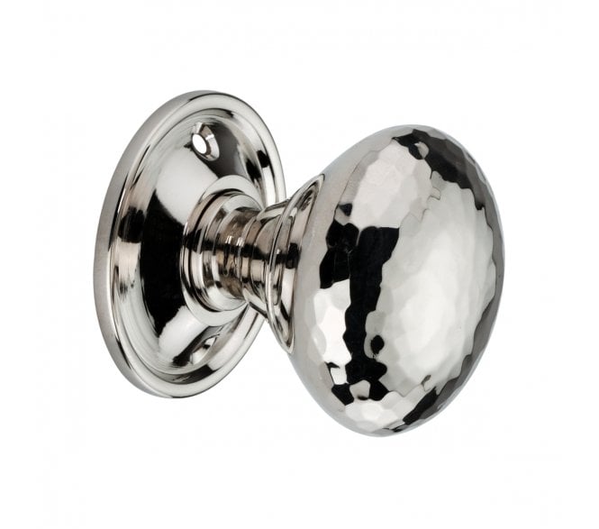 Spira Brass Hammered Mushroom Rim/Mortice Door Knobs - Polished Nickel