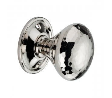 Spira Brass Hammered Mushroom Rim/Mortice Door Knobs - Polished Nickel