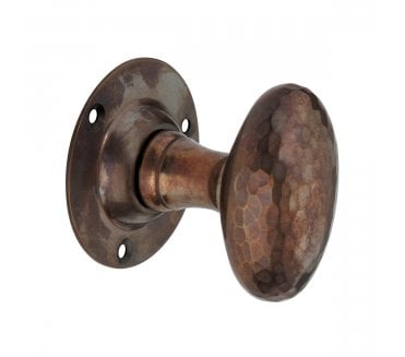Spira Brass Hammered Oval Mortice Door Knobs - Natural Antique