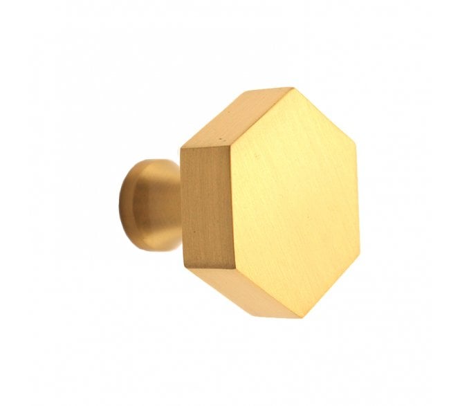 Spira Brass Hexagonal Cabinet Knob - Satin Brass