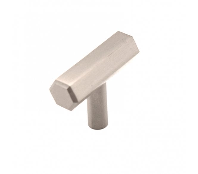 Spira Brass Hexagonal T -Bar Cabinet Knob - Satin Stainless Steel
