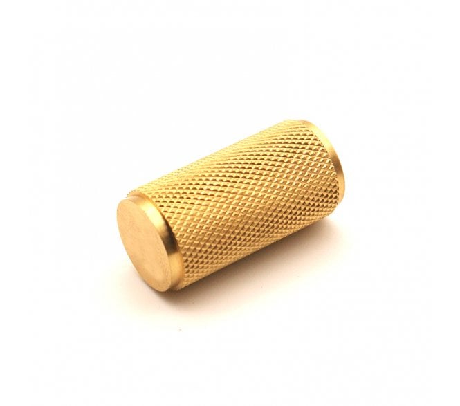Spira Brass Knurled Cylinder Cabinet Knob - Satin Brass