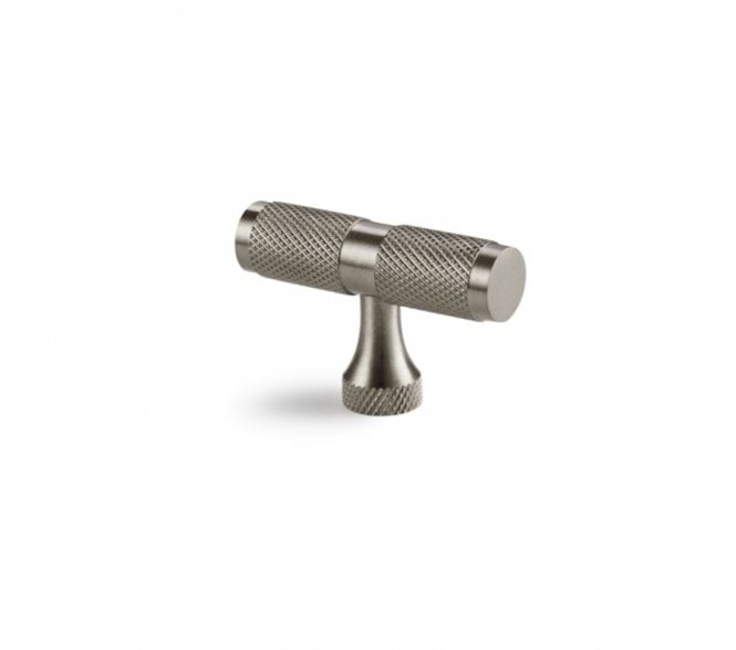 Spira Brass Knurled T -Bar Cabinet Knob - Satin Stainless Steel
