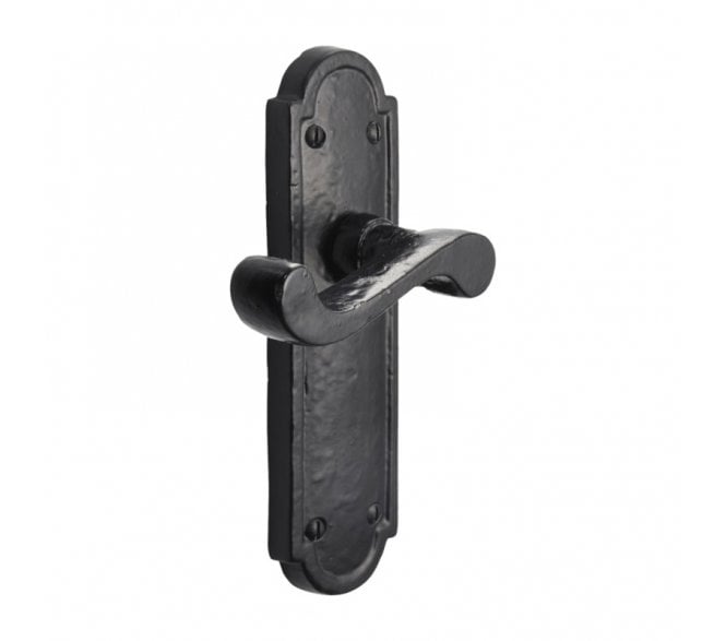 Spira Brass Laverton Door Handles On Backplate - Black