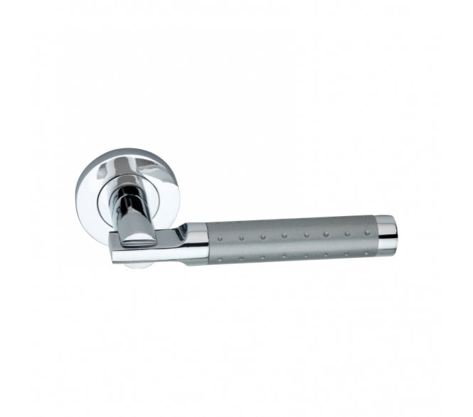 Spira Brass Lexis Lever On Round Rose - Polished Chrome/Satin Nickel