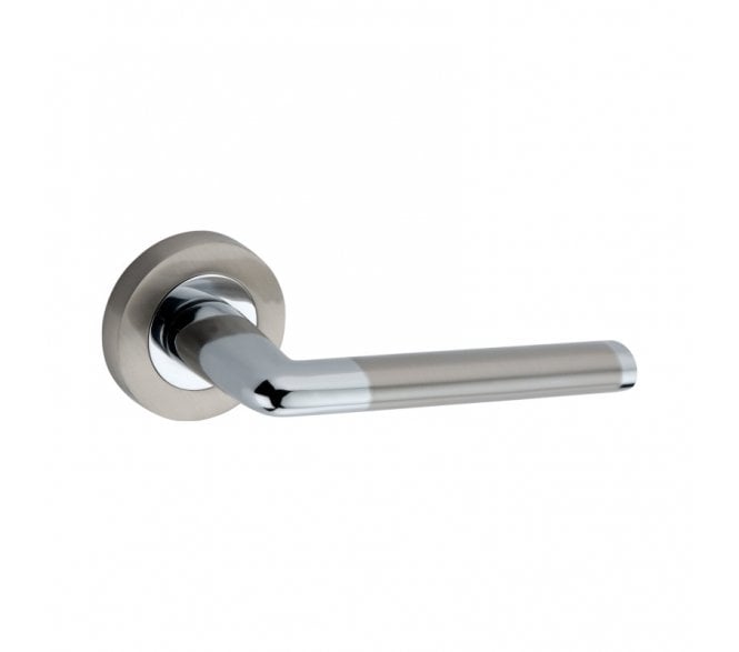 Spira Brass Madrid Lever On Round Rose - Polished Chrome/Satin Nickel