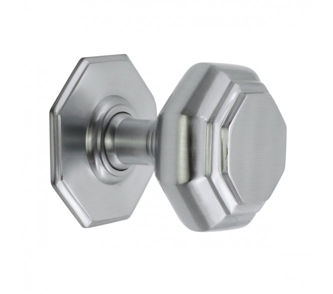 Spira Brass Octagonal Centre Door Knob - Satin Chrome