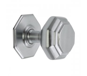 Spira Brass Octagonal Centre Door Knob - Satin Chrome