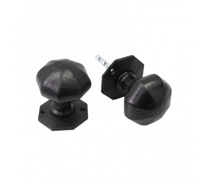 Spira Brass Octagonal Rim/Mortice Door Knobs - Black Antique
