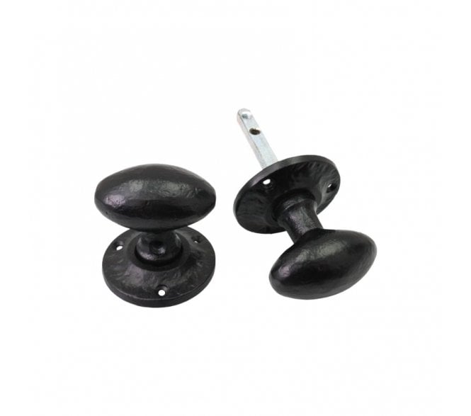 Spira Brass Oval Rim/Mortice Door Knobs - Black Antique