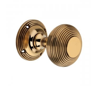 Spira Brass Reeded Mortice Door Knobs - Aged Brass