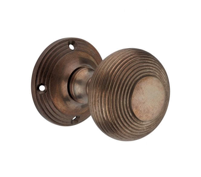 Spira Brass Reeded Mortice Door Knobs - Antique Brass