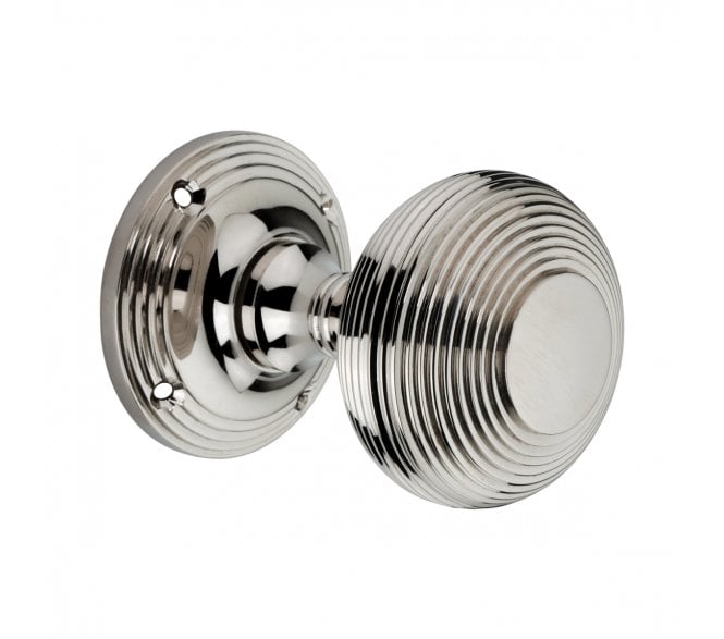 Spira Brass Reeded Mortice Door Knobs - Polished Nickel