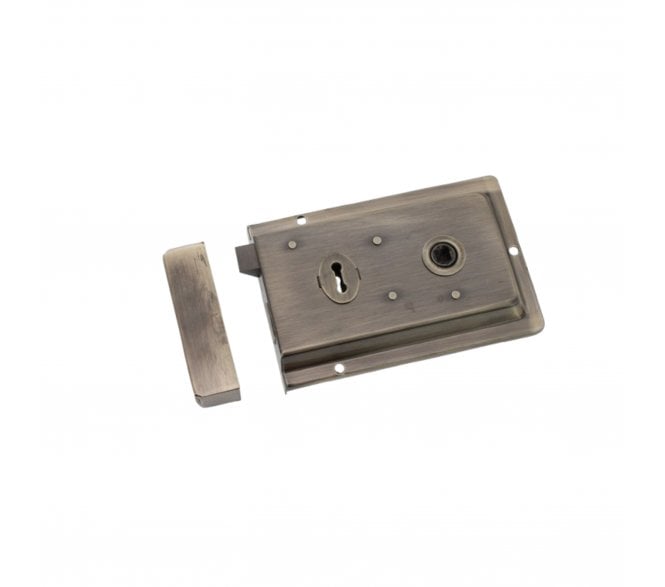 Spira Brass Rim Lock (Flanged) - Antique Brass