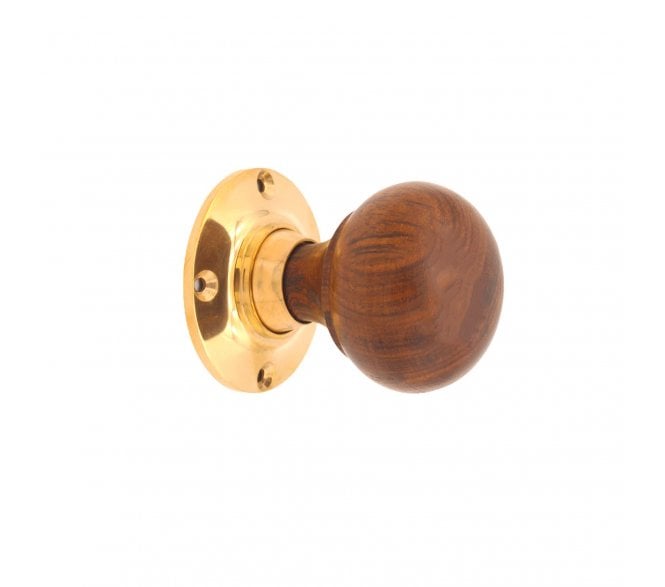 Spira Brass Rosewood Bun Rim/Mortice Door Knobs - Rosewood/Polished Brass