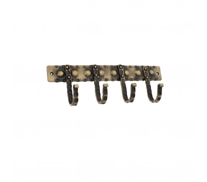 Spira Brass Wall Mounted Coat Rack - Dotted 4 Hooks - Antique Brass