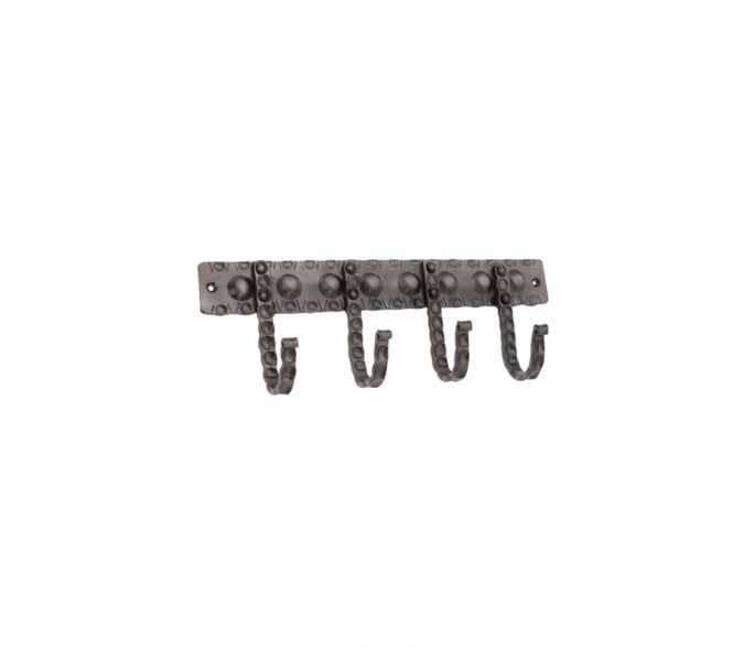 Spira Brass Wall Mounted Coat Rack - Dotted 4 Hooks - Pewter Effect