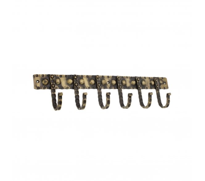Spira Brass Wall Mounted Coat Rack - Dotted 6 Hooks - Antique Brass