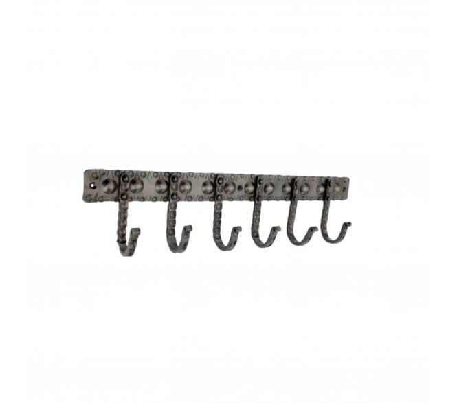 Spira Brass Wall Mounted Coat Rack - Dotted 6 Hooks - Pewter Effect