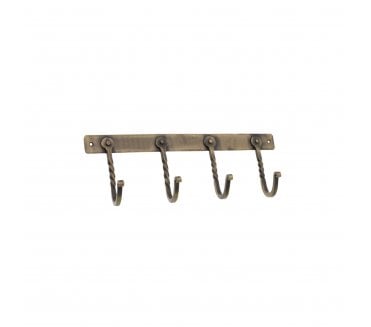 Spira Brass Wall Mounted Coat Rack - Twisted 4 Hooks - Antique Brass