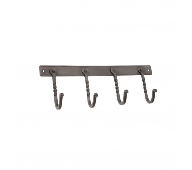 Spira Brass Wall Mounted Coat Rack - Twisted 4 Hooks - Pewter Effect