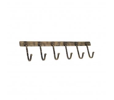 Spira Brass Wall Mounted Coat Rack - Twisted 6 Hooks - Antique Brass