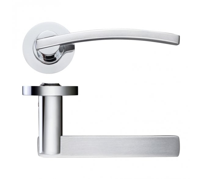 Stanza Adria Door Handles On Round Rose - Satin Chrome/Polished Chrome