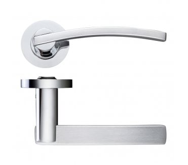 Stanza Adria Door Handles On Round Rose - Satin Chrome/Polished Chrome