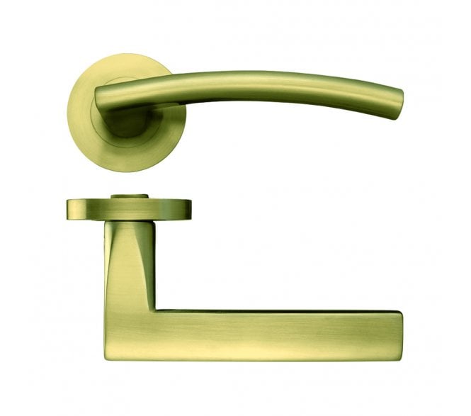 Stanza Amalfi Designer Door Handles on Rose - Favo Satin Brass