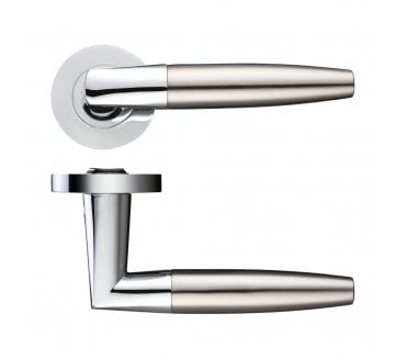 Stanza Atlanta Door Handles On Round Rose - Satin Nickel/Polished Chrome