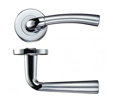 Stanza Girona Door Handles On Round Rose - Satin Chrome/Polished Chrome