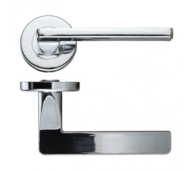 Stanza Leon Contract Door Handles On Round Rose - Polished Chrome