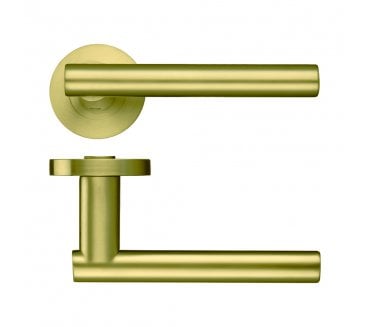 Stanza Lucca Designer Door Handles on Rose - Favo Satin Brass