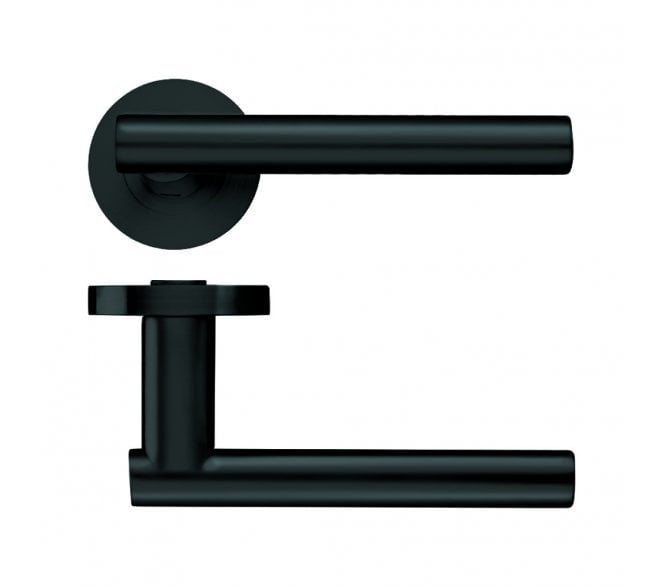 Stanza Lucca Designer Door Handles on Rose - Oscuro Matt Black