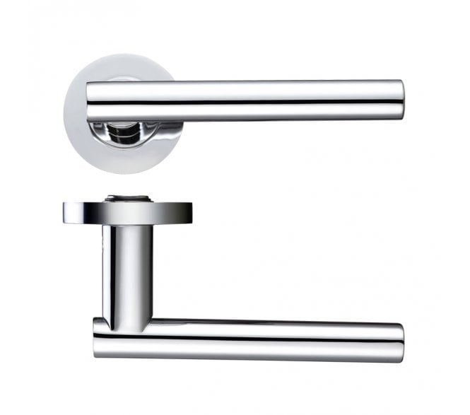 Stanza Lucca Door Handles On Round Rose - Polished Chrome
