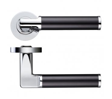 Stanza Milan Door Handles On Round Rose - Polished Chrome/Matt Black